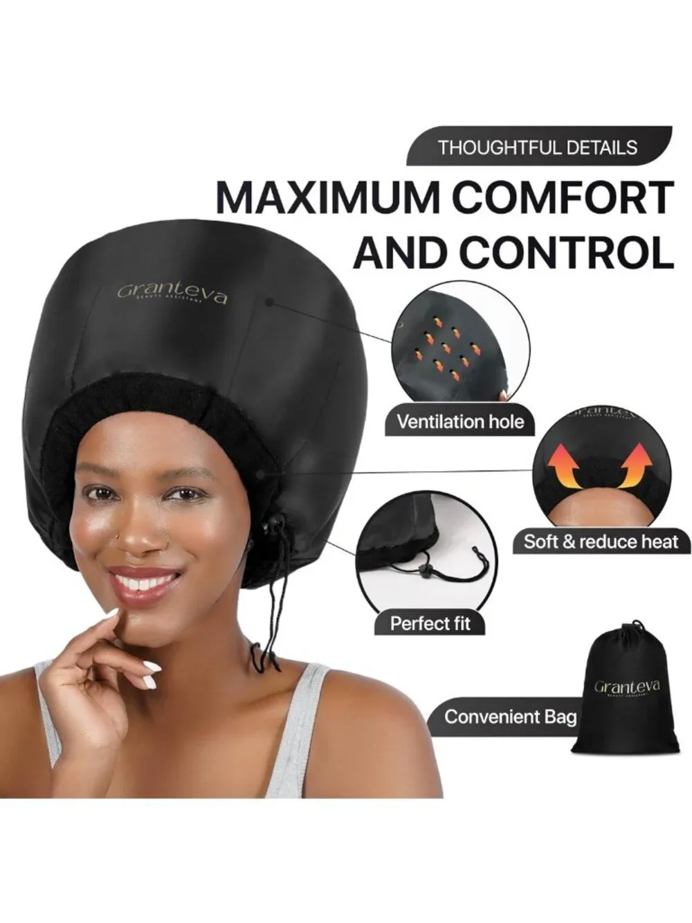 Hooded Hair Dryer Attachment with Headband - Reduces Heat, Diffuser Cap for